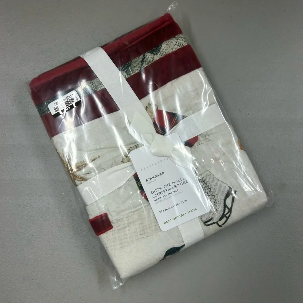 Pottery Barn Deck the Hall Christmas Tree Standard Pillow Sham Cover Reverse NWT